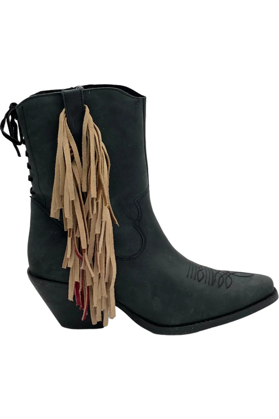 Dingo Leather Cowboy Boots Fringe Benefits Black - Medium